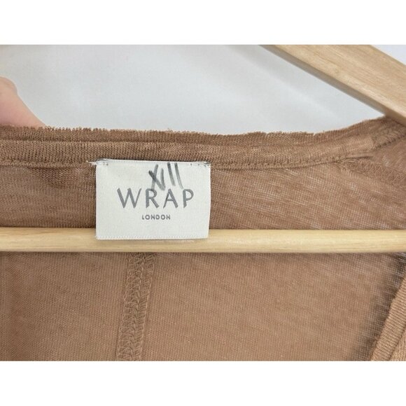 Wrap London Brown 100% Linen V-Neck Blouse US 8 Beach Preppy Boho Coastal - Picture 5 of 10